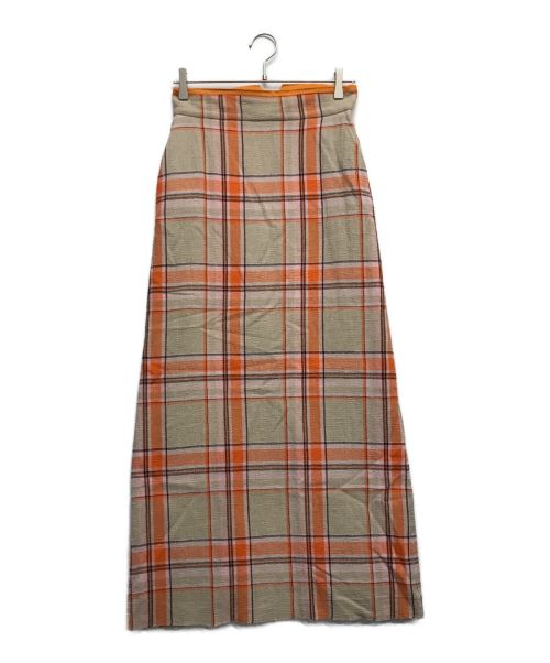 DRESSLAVE（ドレスレイブ）DRESSLAVE (ドレスレイブ) チェックバックスリットロングスカート オレンジ サイズ:38の古着・服飾アイテム