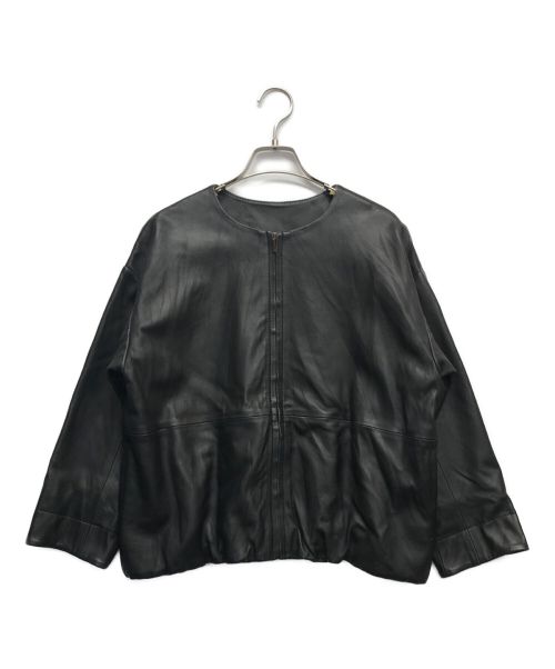BEARDSLEY（ビアズリー）BEARDSLEY (ビアズリー) ラムレザーノーカラージャケット ブラックの古着・服飾アイテム