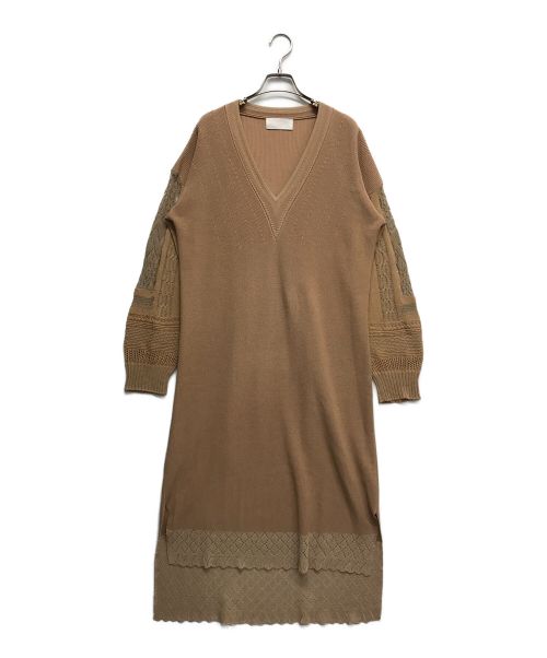 Mame Kurogouchi（マメクロゴウチ）mame kurogouchi (マメクロゴウチ) ミックスファブリックドレス ベージュ サイズ:1の古着・服飾アイテム