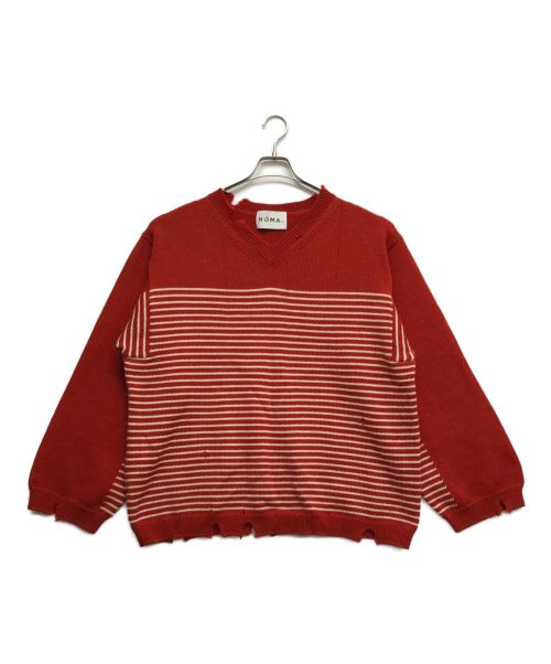 NOMA t.d.（ノーマティーディー）NOMA t.d. (ノーマティーディー) Damage Stripe Sweater レッド サイズ:3の古着・服飾アイテム