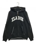 X-LARGEエクストララージ）の古着「パイピング ジップアップフーデッド スウェットシャツ」｜ブラック