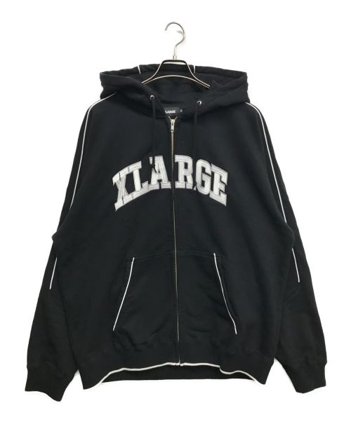 X-LARGE（エクストララージ）X-LARGE (エクストララージ) パイピング ジップアップフーデッド スウェットシャツ ブラック サイズ:XLの古着・服飾アイテム