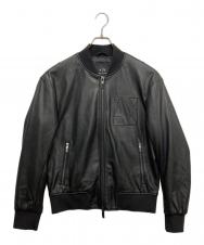 ARMANI EXCHANGE (アルマーニ エクスチェンジ) フェイクレザー エンボスロゴ フルジップ ブルゾン ブラック サイズ:XS