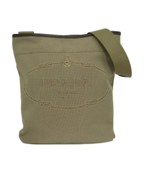 PRADA（プラダ）PRADA (プラダ) ロゴジャガードショルダーバッグ ベージュの古着・服飾アイテム