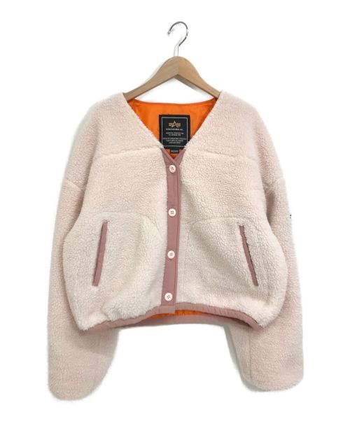 ALPHA（アルファ）ALPHA (アルファ) ボアジャケット ホワイト×ピンク サイズ:Mの古着・服飾アイテム