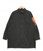 Yohji Yamamoto pour hommeヨウジヤマモト プールオム）の古着「ダリア刺繍・橙入りブラウス」｜ブラック
