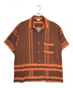 UNUSEDアンユーズド）の古着「Afghan print shirt / アフガンプリントシャツ / オープンカラーシャツ / 半袖シャツ」｜ブラック×オレンジ