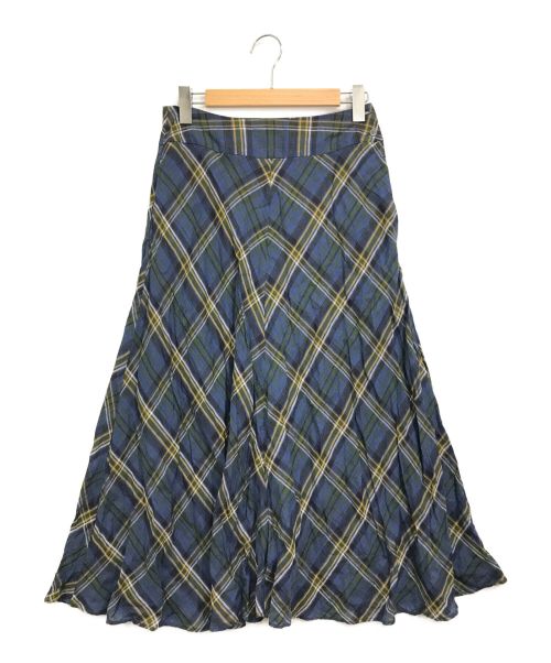 45R（フォーティーファイブアール）45R (フォーティーファイブアール) マドラスチェック柄スカート ネイビー×グリーン サイズ:2の古着・服飾アイテム