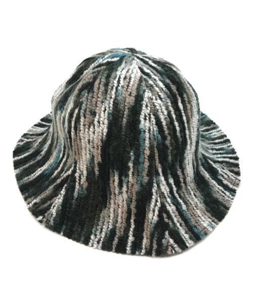 PERVERZE（パーバーズ）PERVERZE (パーバーズ) バケットハット/チューリップハット/Stripe Yarn Hat ブラック×グリーン サイズ:FREEの古着・服飾アイテム
