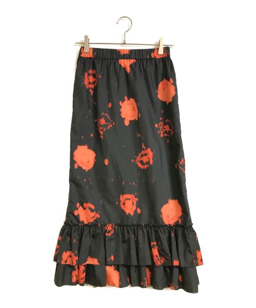 MARNI（マルニ）MARNI (マルニ) フラワープリントスカート ブラック×オレンジ サイズ:38の古着・服飾アイテム