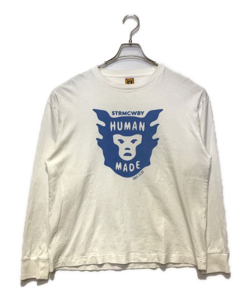 HUMAN MADE（ヒューマンメイド）HUMAN MADE (ヒューマンメイド) ロゴプリントロングスリーブカットソー ブルー×ホワイト サイズ:Mの古着・服飾アイテム