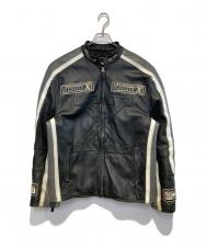Schott (ショット) ［古着］モーターサイクルレザージャケット ブラック×ホワイト サイズ:L