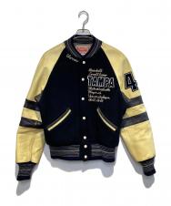 Pherrow's (フェローズ) ［古着］レザー切替スタジャン ネイビー×ベージュ サイズ:L