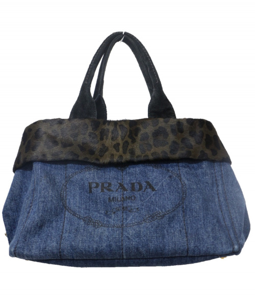 PRADA（プラダ）PRADA (プラダ) デニム×カモカナナパトートバッグ ブルー CANAPA BN2384の古着・服飾アイテム