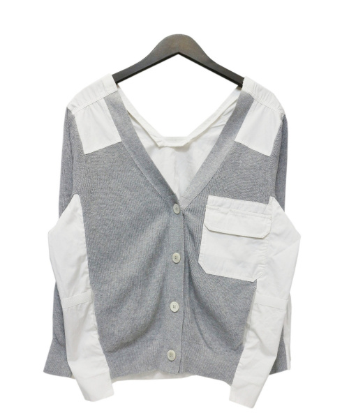 sacai（サカイ）sacai (サカイ) ドッキングカーディガン ホワイト×グレー サイズ:2の古着・服飾アイテム