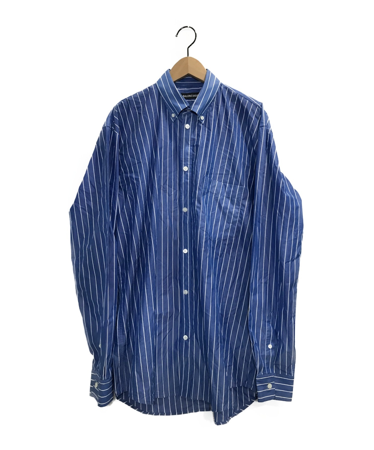 BALENCIAGA (バレンシアガ) ロゴストライプシャツ ブルー サイズ:37(実寸サイズご参照下さい。)
