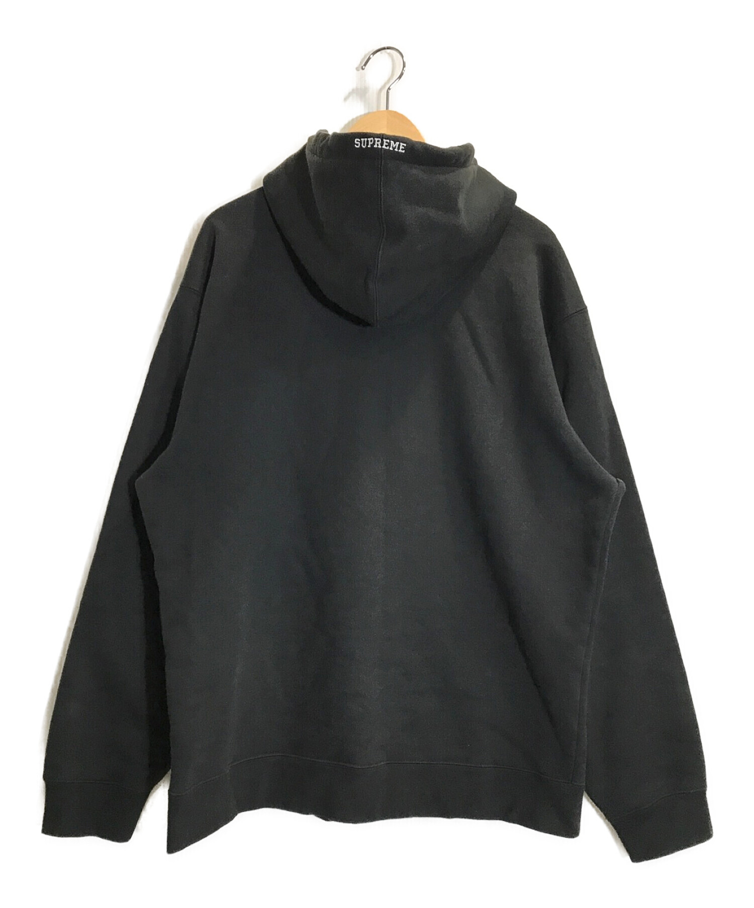 SUPREME×NIKE (シュプリーム×ナイキ) Leather Applique Hooded Sweatshir（レザー アップリケ  フーディッド スウェットシャツ ） ブラック サイズ:L