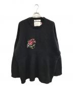 DAIRIKU（）の古着「Flower Cross Embroidery Border Knit」｜ブラック