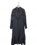 TOGA PULLAトーガ プルラ）の古着「ruffled pin-stripe shirt dress」｜グレー×ネイビー