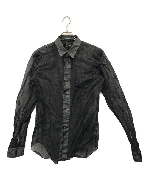 BLACK COMME des GARCONS（ブラック コムデギャルソン）BLACK COMME des GARCONS (ブラック コムデギャルソン) シワ加工シアー切替シャツ ブラック サイズ:Lの古着・服飾アイテム