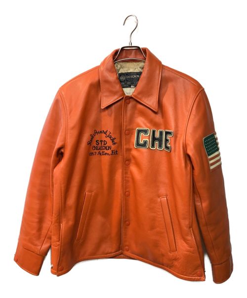 CHEVIGNON（シェビニオン）CHEVIGNON (シェビニオン) レザースナップジャケット オレンジ サイズ:Mの古着・服飾アイテム
