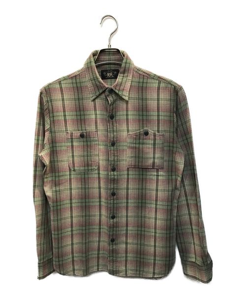 RRL（ダブルアールエル）RRL (ダブルアールエル) Butte West Sport Shirt ピンク×グリーン サイズ:Sの古着・服飾アイテム