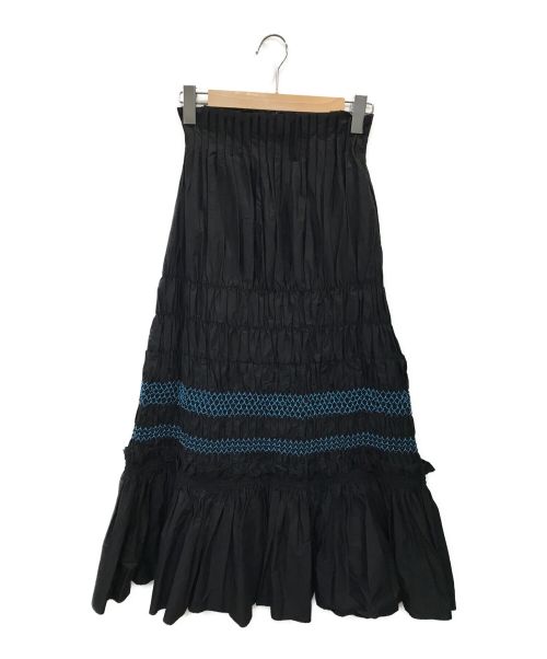 ENFOLD（エンフォルド）ENFOLD (エンフォルド) SOMELOS スモッキングスカート ブラック×ブルー サイズ:36の古着・服飾アイテム