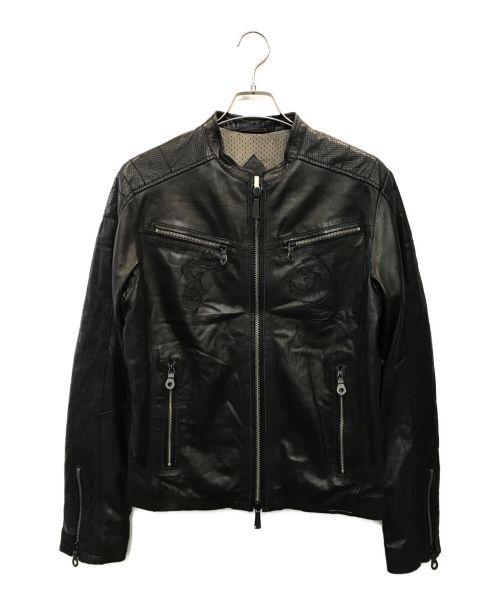 DIESEL（ディーゼル）DIESEL (ディーゼル) レザーシングルライダースジャケット ブラック サイズ:Lの古着・服飾アイテム