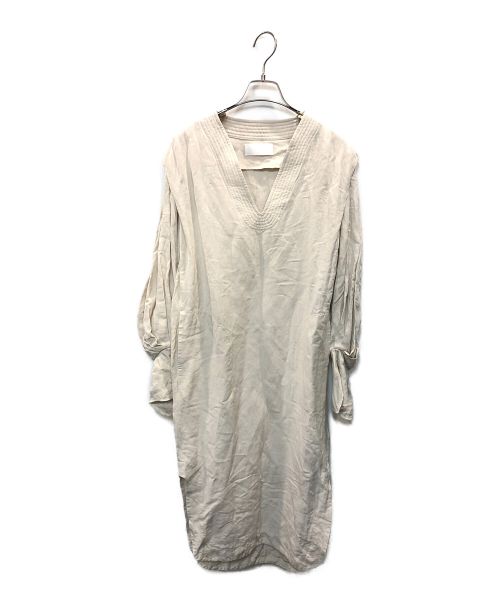 Mame Kurogouchi（マメクロゴウチ）Mame Kurogouchi (マメクロゴウチ) Volumed Sleeve LINEN Rayon V-Neck Dress ベージュ サイズ:2の古着・服飾アイテム