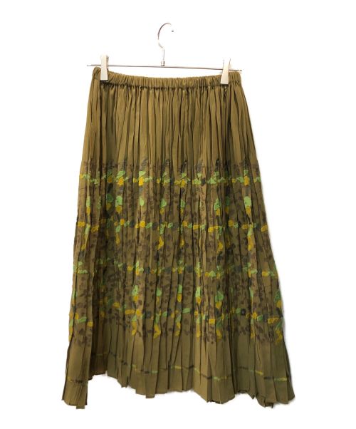 HaaT（ハート イッセイ ミヤケ）Haat (ハート イッセイ ミヤケ) フラワー刺繍プリーツスカート グリーン サイズ:2の古着・服飾アイテム