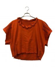 ISSEY MIYAKE (イッセイミヤケ) デザイン半袖ニット オレンジ サイズ:2