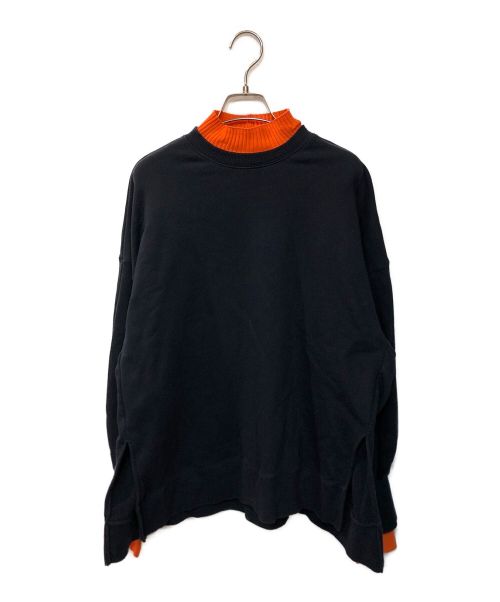nagonstans（ナゴンスタンス）nagonstans (ナゴンスタンス) layered-neck pullover ブラック×オレンジ サイズ:Mの古着・服飾アイテム