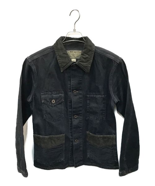 RRL（ダブルアールエル）RRL (ダブルアールエル) コーデュロイトリム インディゴ デニム シャツ ジャケット ブラック サイズ:xsの古着・服飾アイテム