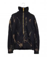 DOLCE & GABBANA (ドルチェ&ガッバーナ) ペンキ加工ハーフジップニット ネイビー サイズ:SIZE 44