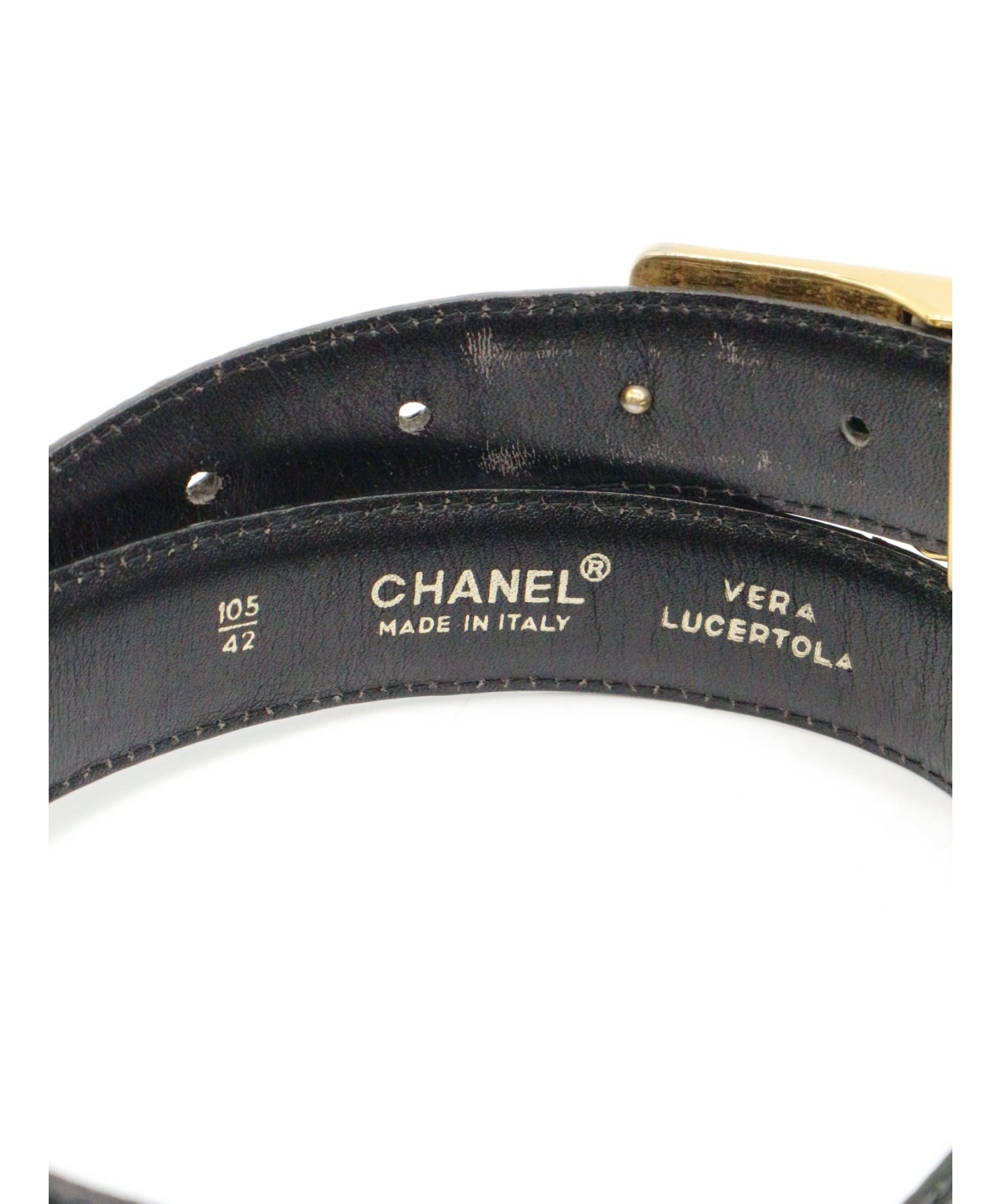 CHANEL (シャネル) ヴィンテージココマークレザーベルト ブラック サイズ:105/42 リアルリザード