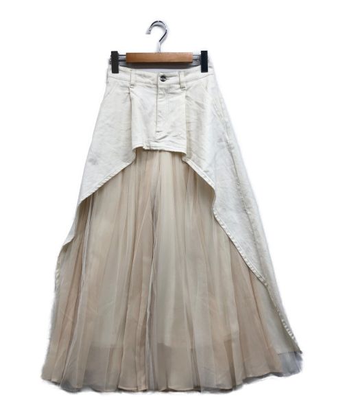 Belle vintage（ベル ヴィンテージ）Belle Vintage (ベル ヴィンテージ) デニム×チュールシフォンワイドパンツ ホワイト サイズ:Sの古着・服飾アイテム