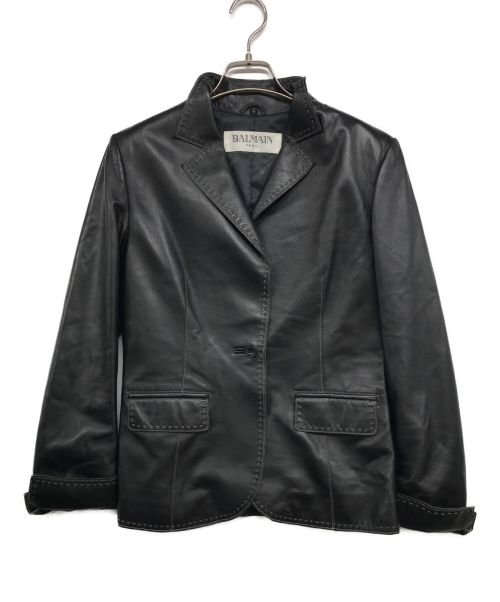 BALMAIN（バルマン）BALMAIN (バルマン) ステッチレザーテーラードジャケット ブラック サイズ:9の古着・服飾アイテム