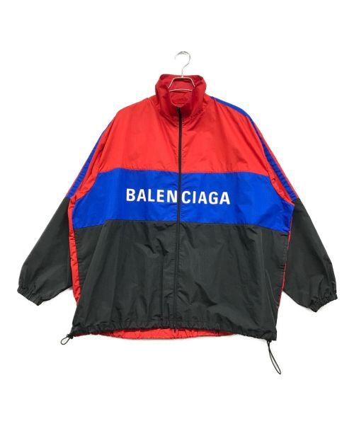 BALENCIAGA（バレンシアガ）BALENCIAGA (バレンシアガ) ロゴプリントナイロントラックブルゾン レッド×ブルー サイズ:44の古着・服飾アイテム