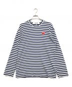 PLAY COMME des GARCONSプレイ コムデギャルソン）の古着「Striped L/S T-shirts RED HEART」｜ネイビー×ホワイト