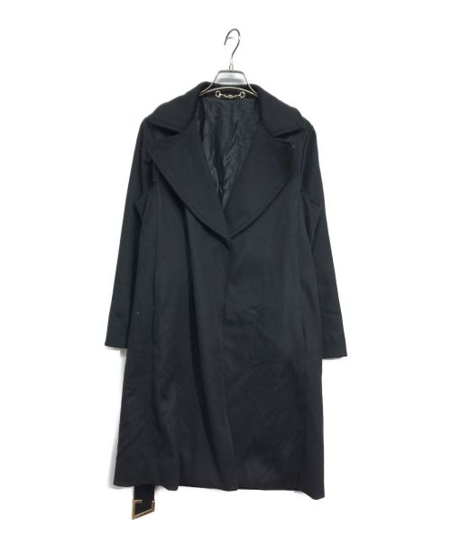 GUCCI（グッチ）GUCCI (グッチ) レザートリミングベルテッドウールコート ブラック サイズ:36の古着・服飾アイテム