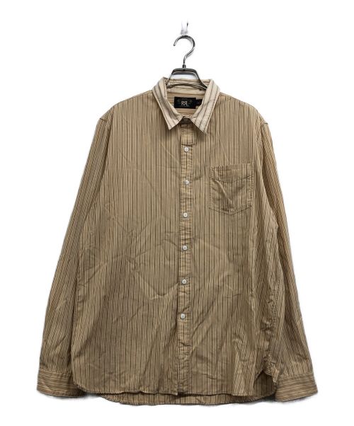 RRL（ダブルアールエル）RRL (ダブルアールエル) 切替カラーストライプシャツ オレンジ サイズ:Lの古着・服飾アイテム