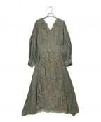 Ameri VINTAGEアメリヴィンテージ）の古着「MEDI EMBROIDERY TULLE LACE DRESS」｜グリーン