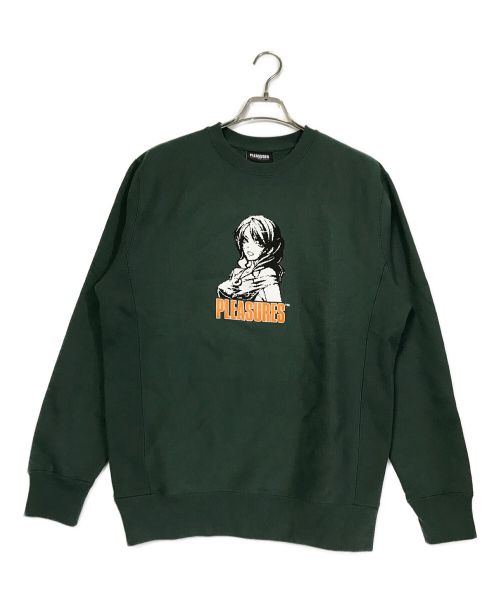 PLEASURES（プレジャーズ）PLEASURES (プレジャーズ) Heroine Crewneck Sweatshirt グリーン サイズ:M 未使用品の古着・服飾アイテム