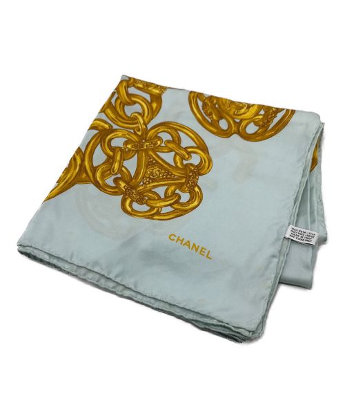 CHANEL（シャネル）CHANEL (シャネル) ココマークチェーンシルクスカーフ スカイブルーの古着・服飾アイテム