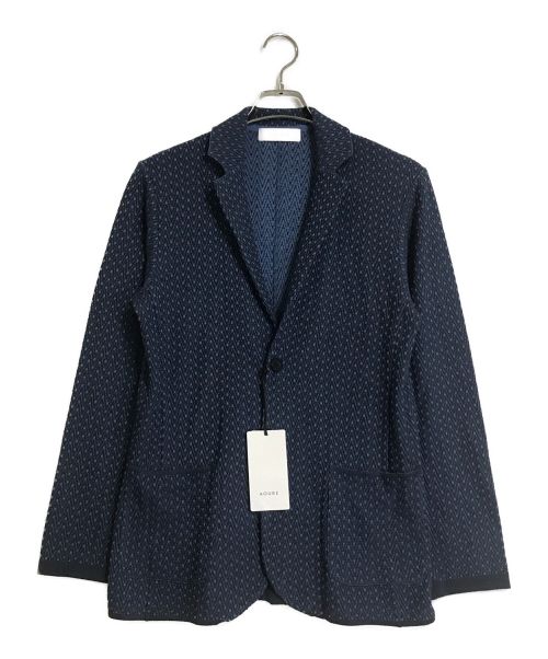 AOURE（アウール）AOURE (アウール) バイカラーヘリンボン ニットジャケット ブルー サイズ:M 未使用品の古着・服飾アイテム