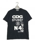 CDG×stussyシーディージー×ステューシー）の古着「CDG　　プリントTシャツ　　stussy  SH-T002」｜ブラック×ホワイト