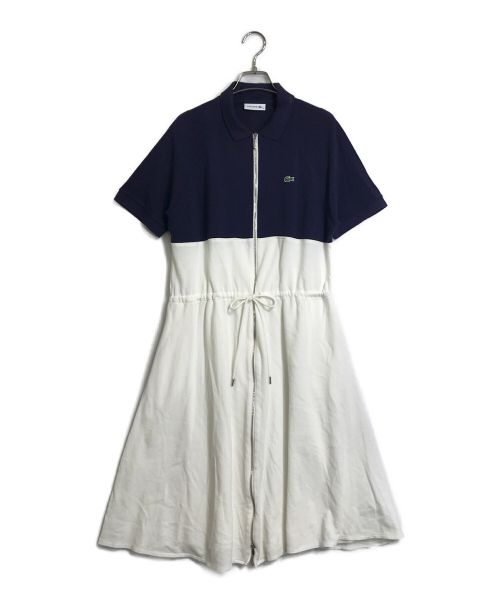 LACOSTE（ラコステ）LACOSTE (ラコステ) ジップ カラーブロック コットンプチピケ ポロシャツドレス ネイビー×ホワイト サイズ:Mの古着・服飾アイテム