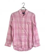 POLO RALPH LAURENポロ・ラルフローレン）の古着「リネンチェックシャツ　ワンポイント刺繍シャツ　」｜ピンク