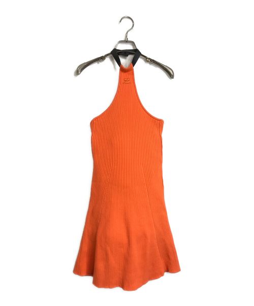 courreges（クレージュ）courreges (クレージュ) ワンピース/リブニット ホルターネック ミニドレス オレンジ サイズ:Sの古着・服飾アイテム