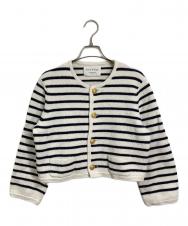 MACPHEE (マカフィー) ハーフミラノリブ クロップドカーディガン　ボーダー ホワイト×ネイビー サイズ:S